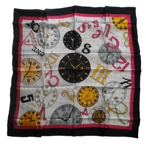Guess Vintage 80's 100% Silk Clock & Logo Scarf New